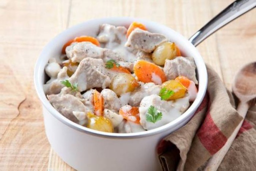 Dès 10/12 mois : Déjeuner - Blanquette de veau (carottes, champignons, poireaux, crème fraîche) et Boulgour Texture "Mouliné" DLC 12/11/2024